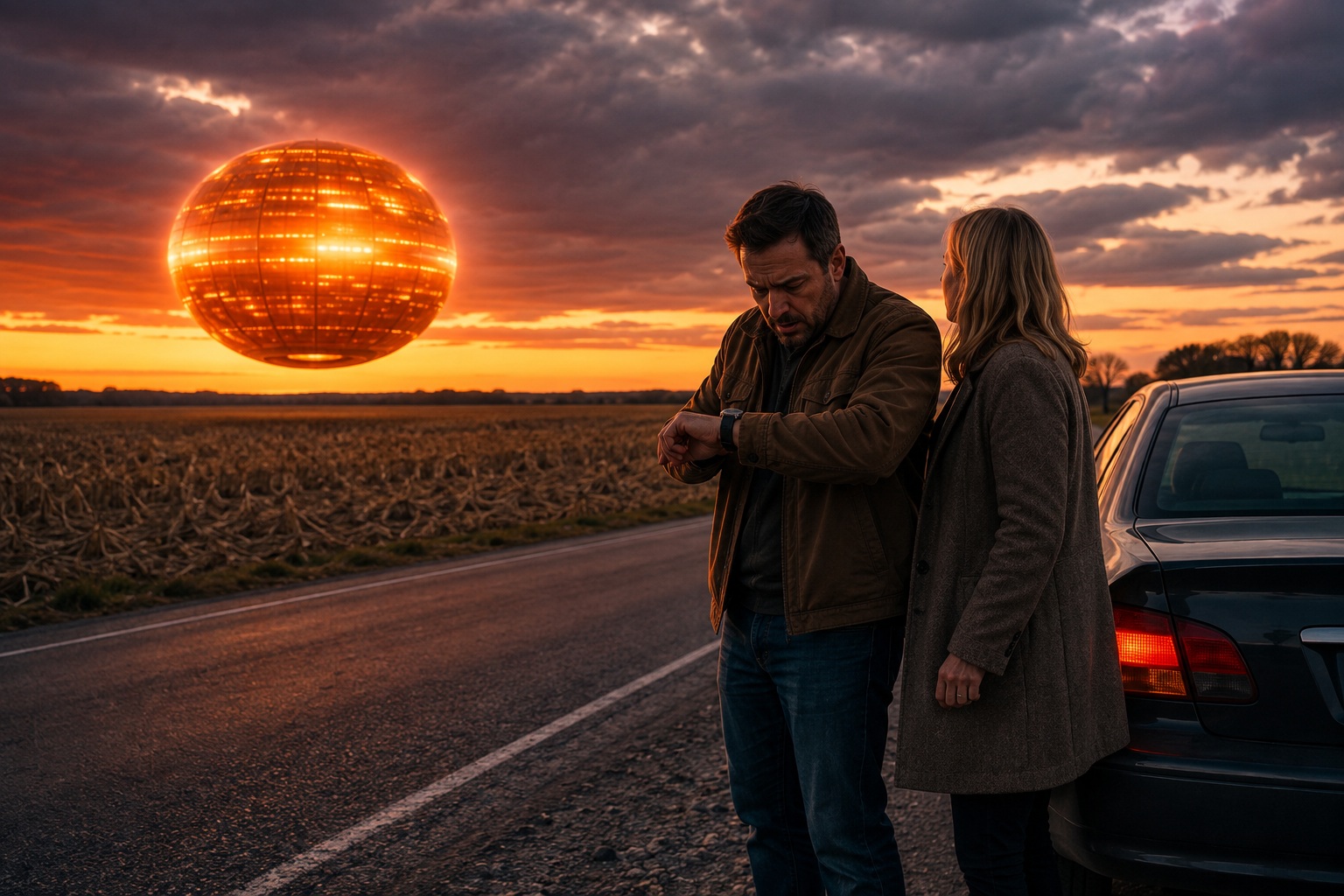 Editorial recreation of the Why Do UFO Witnesses Find Their Watches Stopped After Orange Orbs? story, image 1.