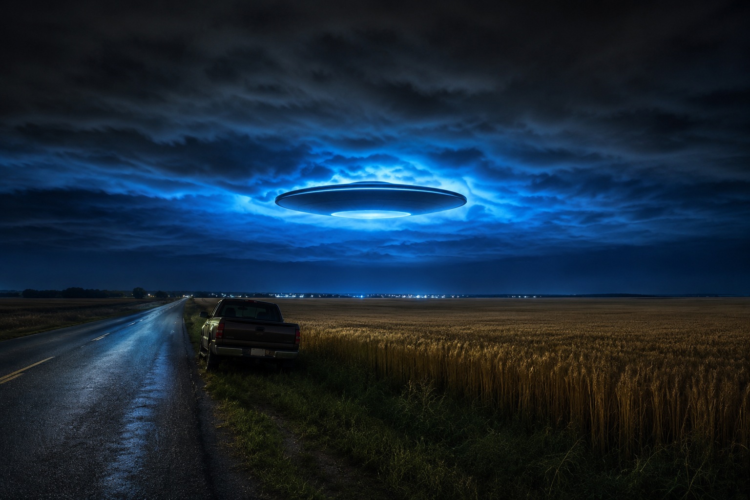 Editorial recreation of the Why Do UFO Witnesses See Blue Lights Under Low Clouds? story, image 1.