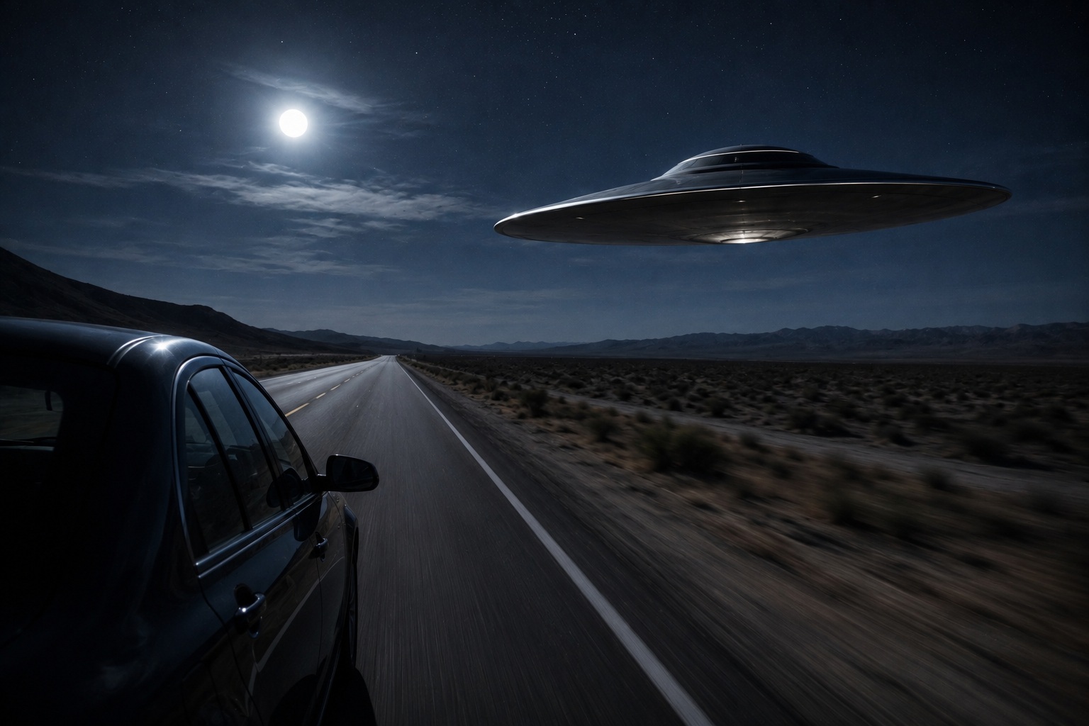 Editorial recreation of the Why Do UFO Witnesses See Lights Following Their Cars? story, image 4.