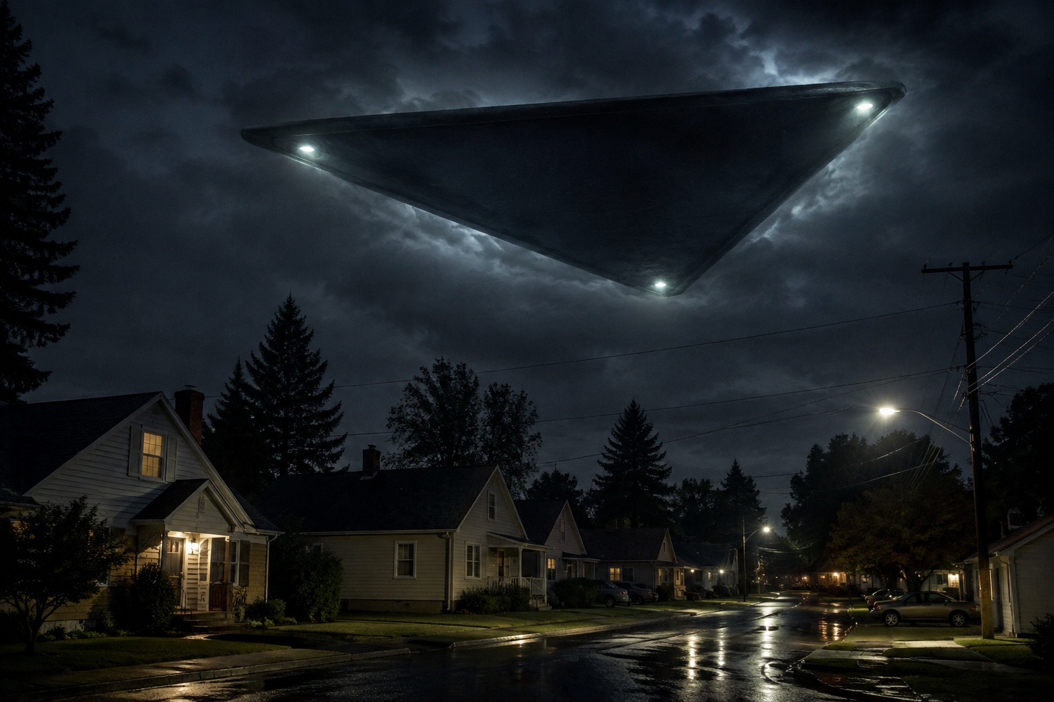 Editorial recreation for Why Do UFOs Look Like Silent Lights Over Neighborhoods?, image 1.